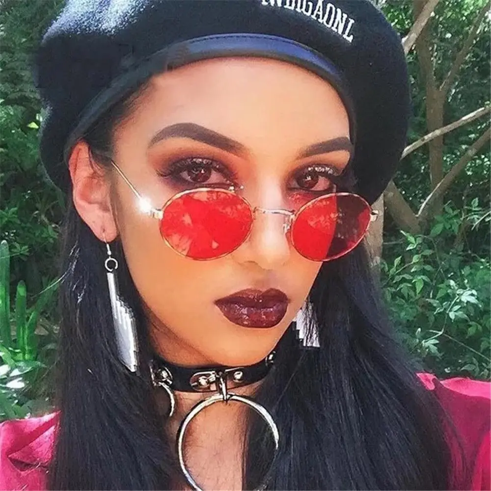 Vintage Oval Style Sunglasses Woman Metal Frame Retro Sun Glasses Male Female Clear Mirror Small Round Gafas De Sol Para Hombre