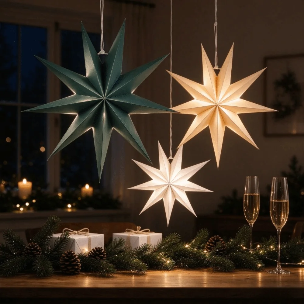Hollow Out Christmas Hanging Decoration DIY New Year Christmas Tree Ornament Foldable Home Decor Paper Star Pendant Halloween