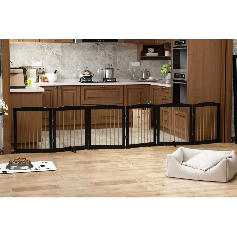 Freestanding Pet Gate for Dogs Foldable Wooden Dog Gate for House Extra Wide Indoor Pet Barrier for Stair Doorway Hall