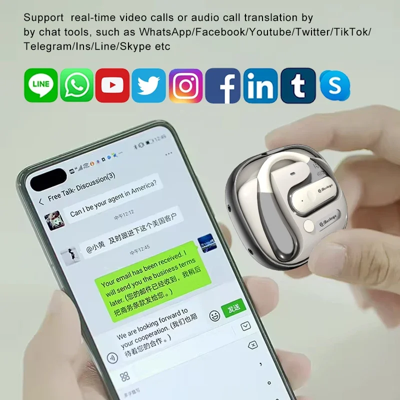 Portatile Wireless Smart Translator auricolare istantaneo bidirezionale Voice Ai Translation Eabud