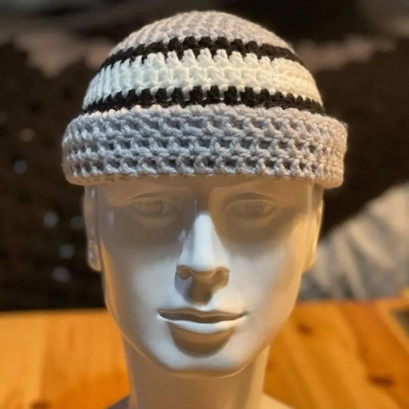 39BD Mann Halten Warme Schädel Kappe Farbe Passenden Strickmütze Winter Fahren für Erwachsene – Detail 5