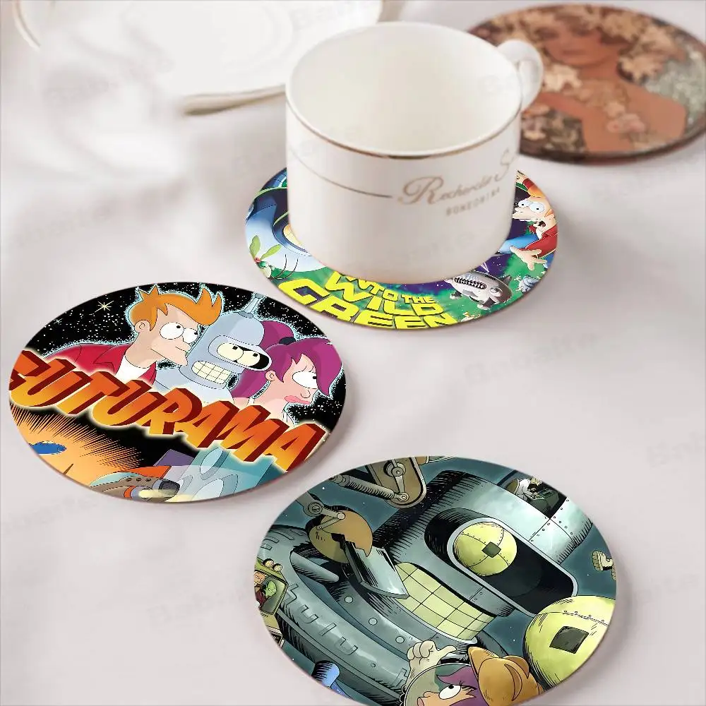 Animated Futuramas Themed Wooden Coaster Non-Slip Heat-Resistant Fun Dining Table Decoration Cafe Restaurant Gifts