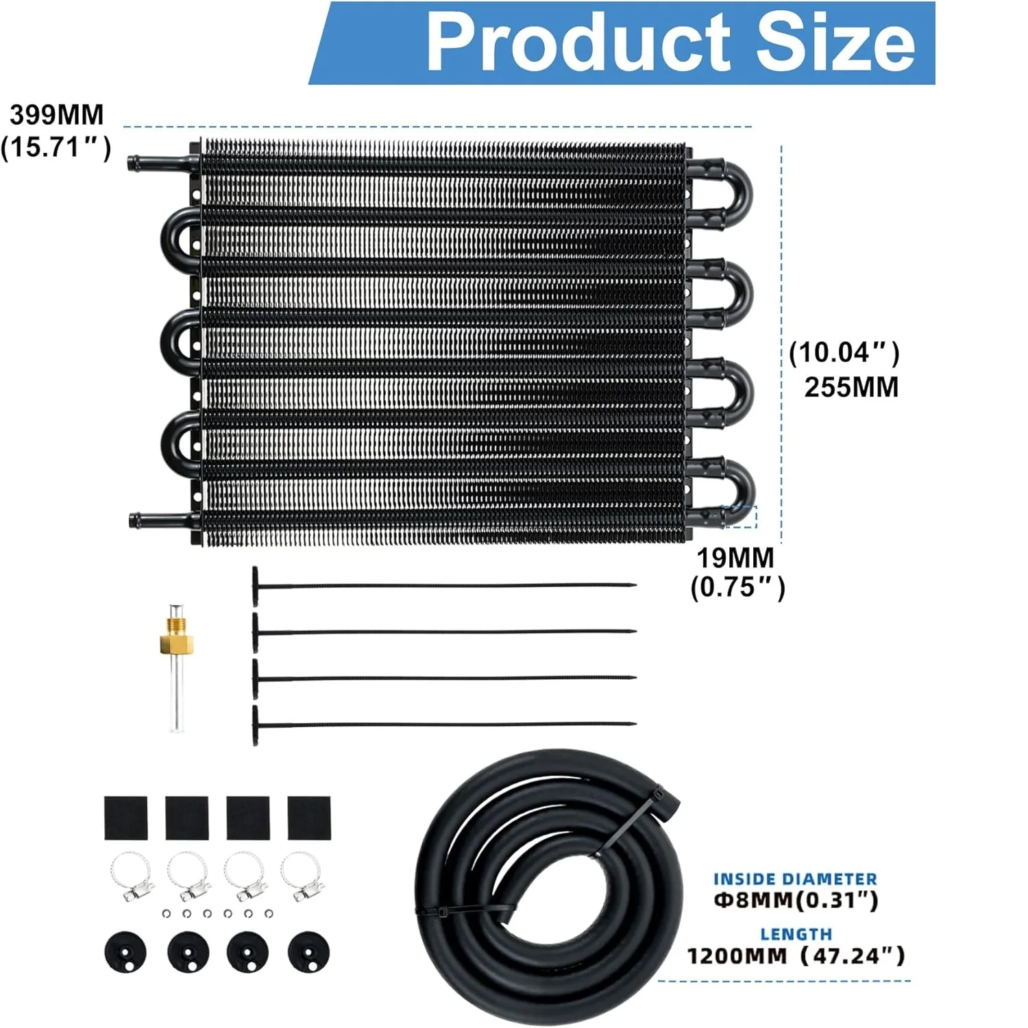 Car Transmission Oil Cooler Kit Universal 4/6/8 Pass 5/16" Tube and Fin Oil Cooler Engine Radiator Parts with Hose Mounting Kits