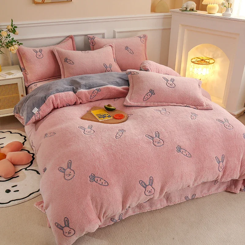 Warm Winter Antistatic Thick Duvet Cover Microfiber Quilt Cover Coral Fleece Queen King Size Double Sided Velvet Bedding Set