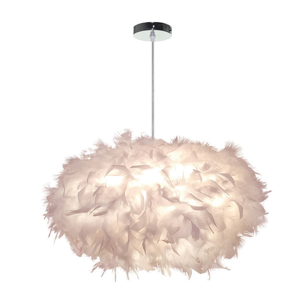 Lámpara colgante de plumas mullidas, candelabro moderno E27, accesorio de iluminación de hadas para dormitorio