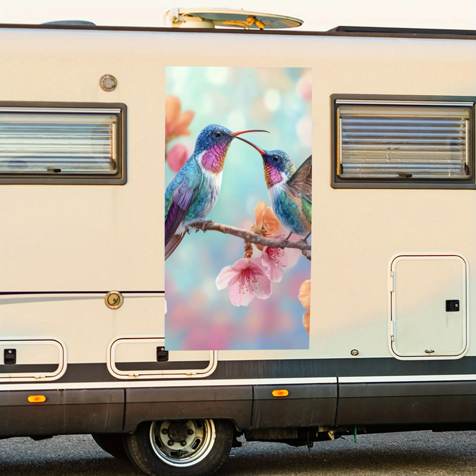 

Hummingbirds and Flowers - Vinyl Decal for RV Rear, Waterproof Self - Adhesive Vinyl Stickers for RV Tail and Bumper, Decoration