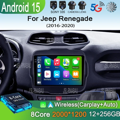 Radio de coche Android 15 Carplay para Jeep Renegade 2016 2017 2018 2019 2020 navegación GPS reproductor Multimedia estéreo WiF + 4G 360 cámara
