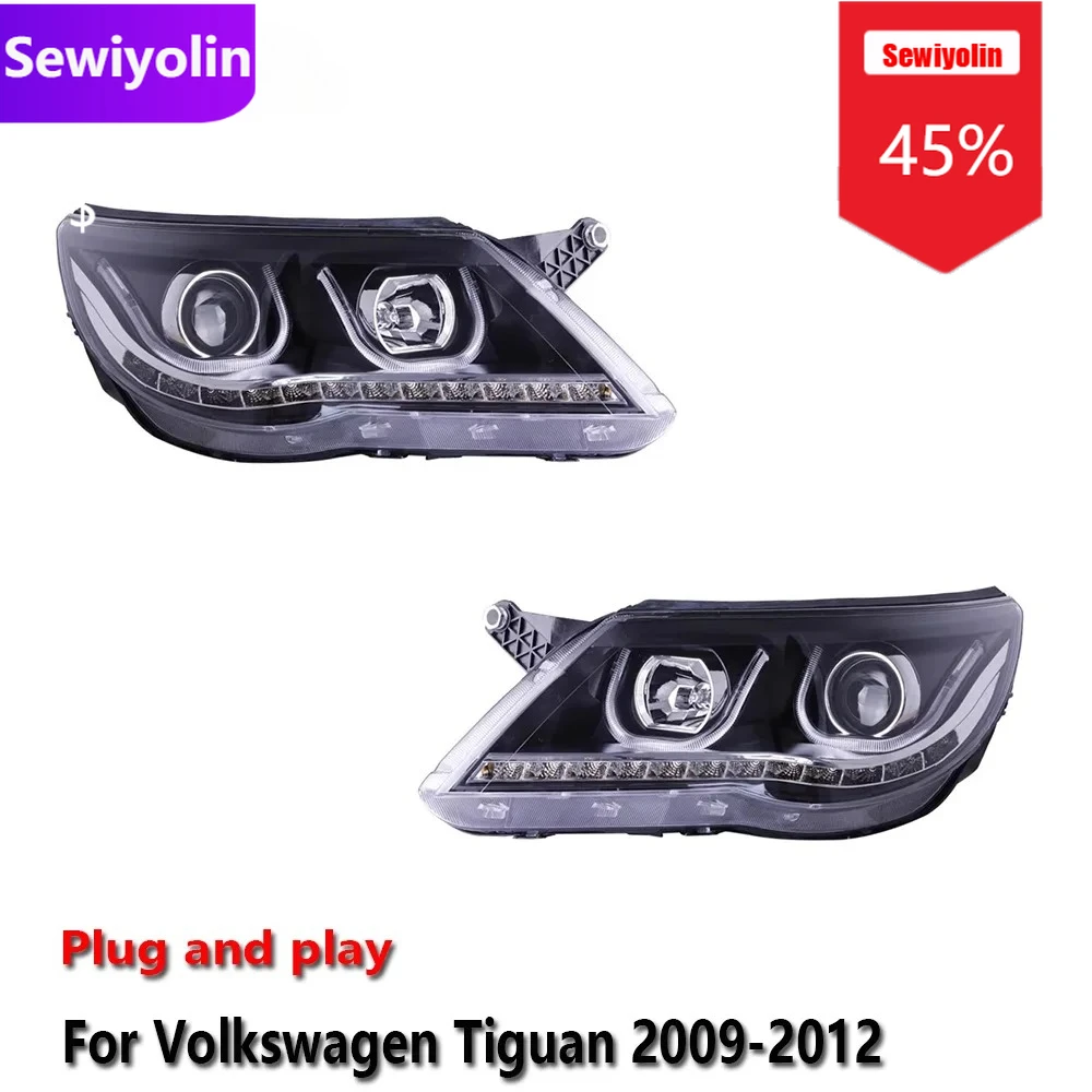 

Автомобильные светодиодные фары DRL в сборе для Volkswagen Tiguan 2009-2012 противотуманные DRL тормозные указатели поворота Plug and Play