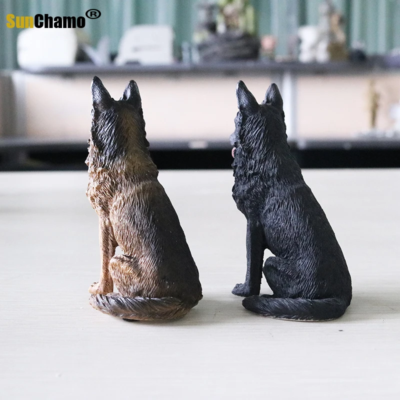 Simulation German Shepherd Model Wolf Dog Black Back Car Decor Resin Crafts Figurines Miniatures Decoration Crafts
