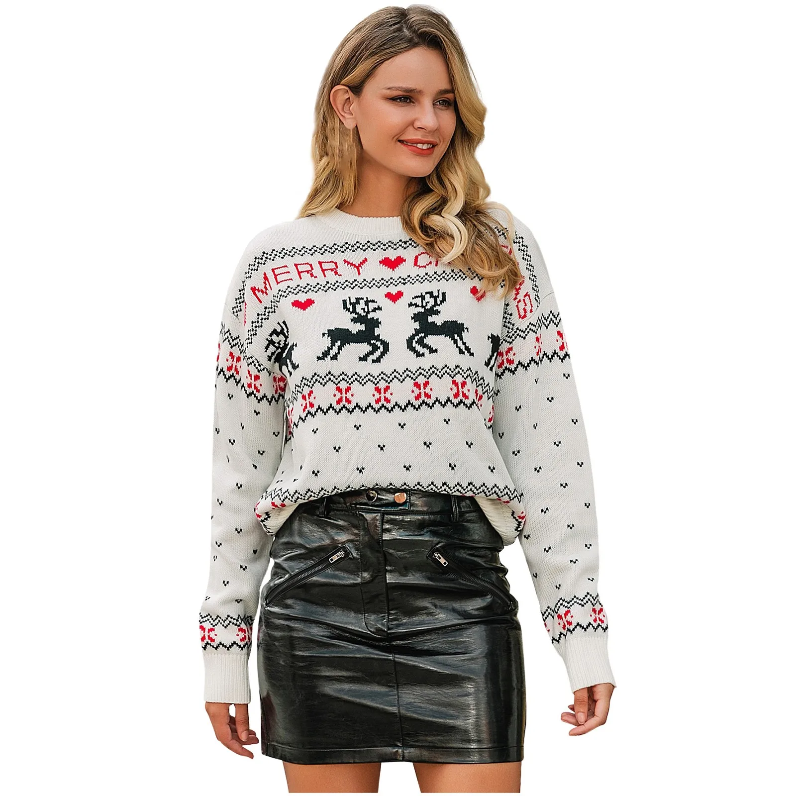 O-neck Fashion Christmas Sweaters Women long Sleeve Autumn Winter Deer Print knitted female Pullover Chic Ladies Sweater