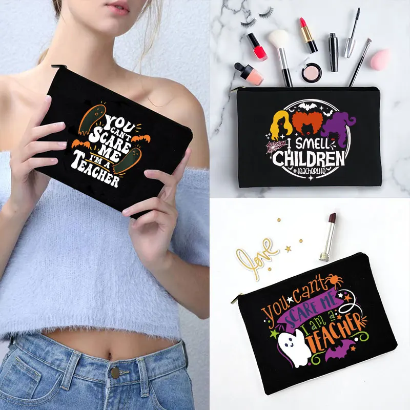 No puedo asustarme, estuche de maquillaje para profesores de Halloween, bolsa de maquillaje para profesores, regalo de Halloween, organizador, estuche para lápices, Neceser