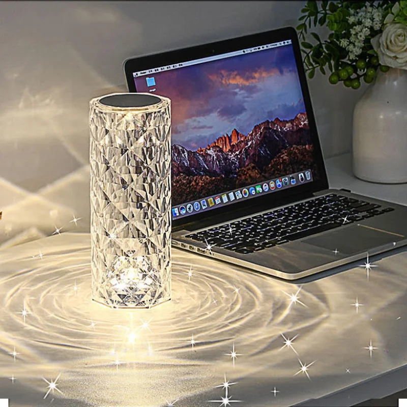 Crystal Lamp Touch Table Bedside Lamps Light Fixture 16 Colors LED Atmosphere Room Decor Christmas Room Decoration Home Lights