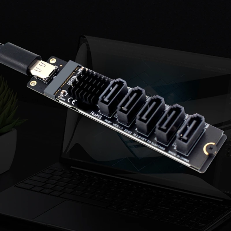 Double Interfaces USB A and Type C to 5 Port SATA3.0 Adapter Card JMS580 Chip for Hard Drive
