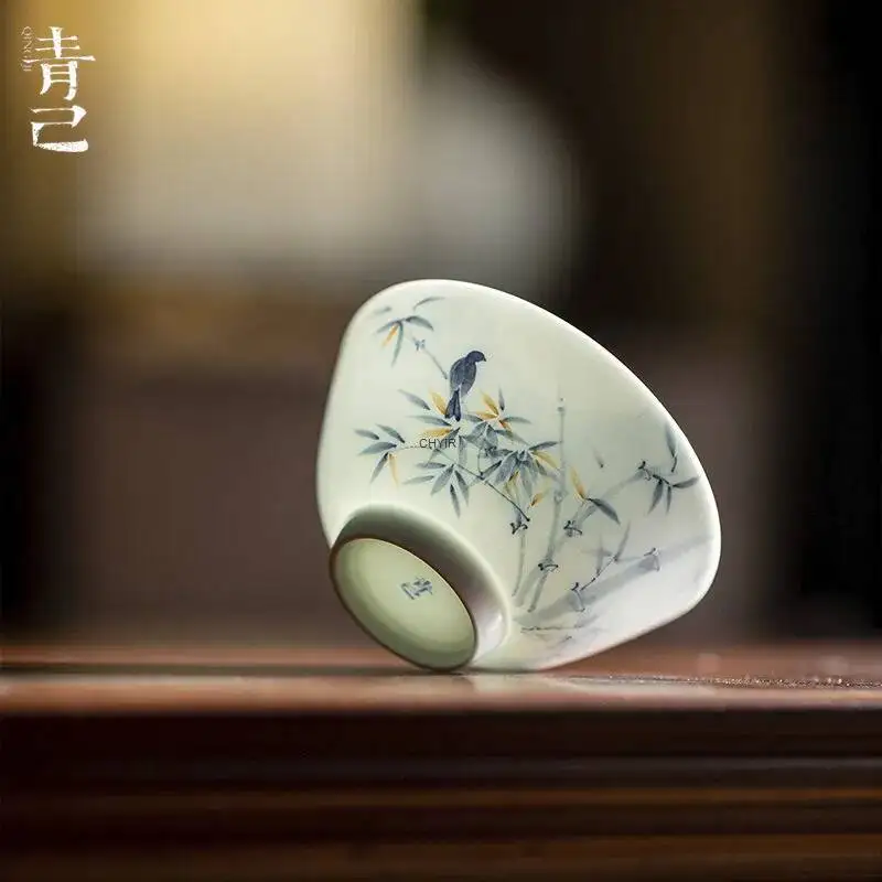 Blue and White Master Cup Kung Fu Teacup Magpie Climbing Plum Tea Cup Ceramic Tasting Cup