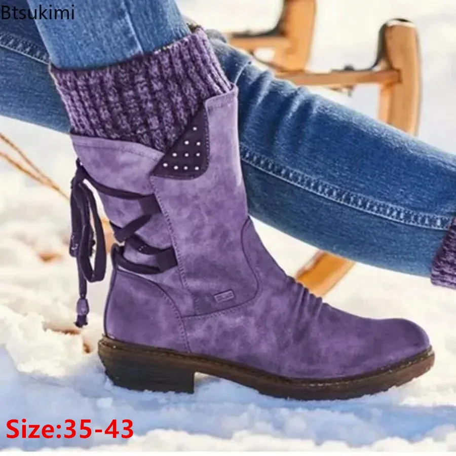 

New 2024 Women's Winter Warm Shoes Trend Medium Martin Boots Female Low-heeled Sleeve Boots Outdoor Leisure Knight Boots Woman