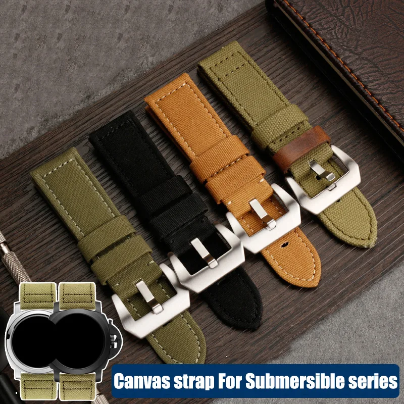 24mm Universal nylon Canvas watch strap army green khaki black men watchband For Panerai Submersible series PAM00961 Luminor 312