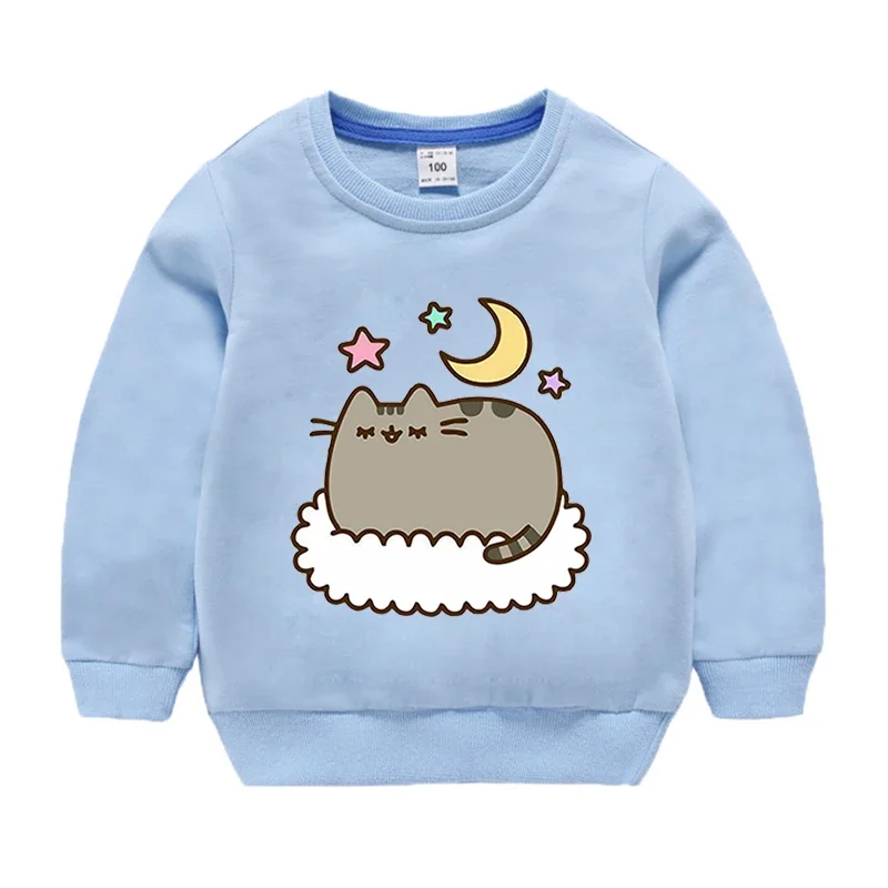 Fat Cat Pusheens Boy Girl Pullover Cartoon Print Child Cute Cotton Thin Tee Sweatshirt Long Sleeve Toddler Autumn Casual Clothes