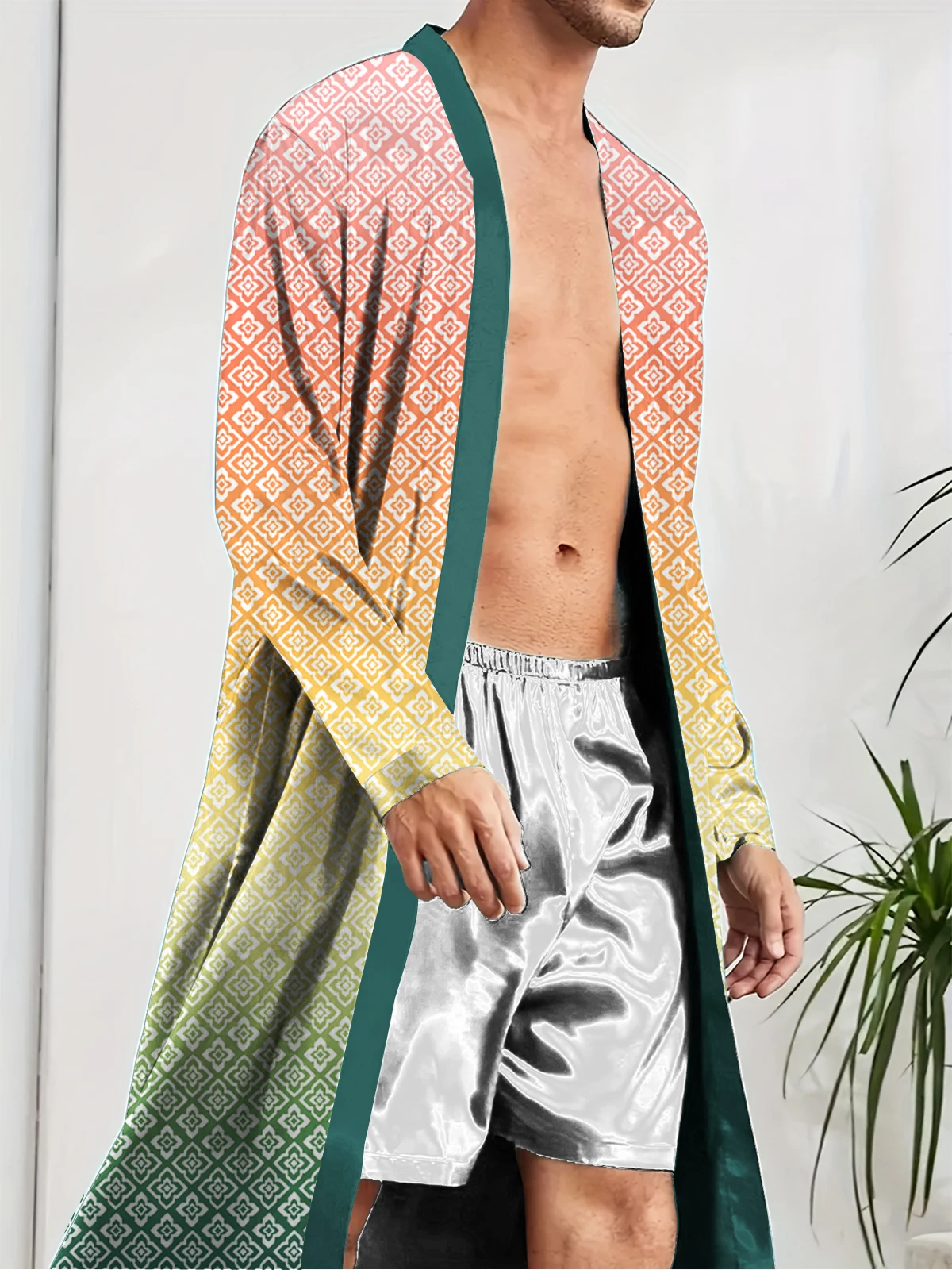 Men's long robes with fun digital printing and casual quick drying, the trend of men's bathrobes in spring and autumn home decor