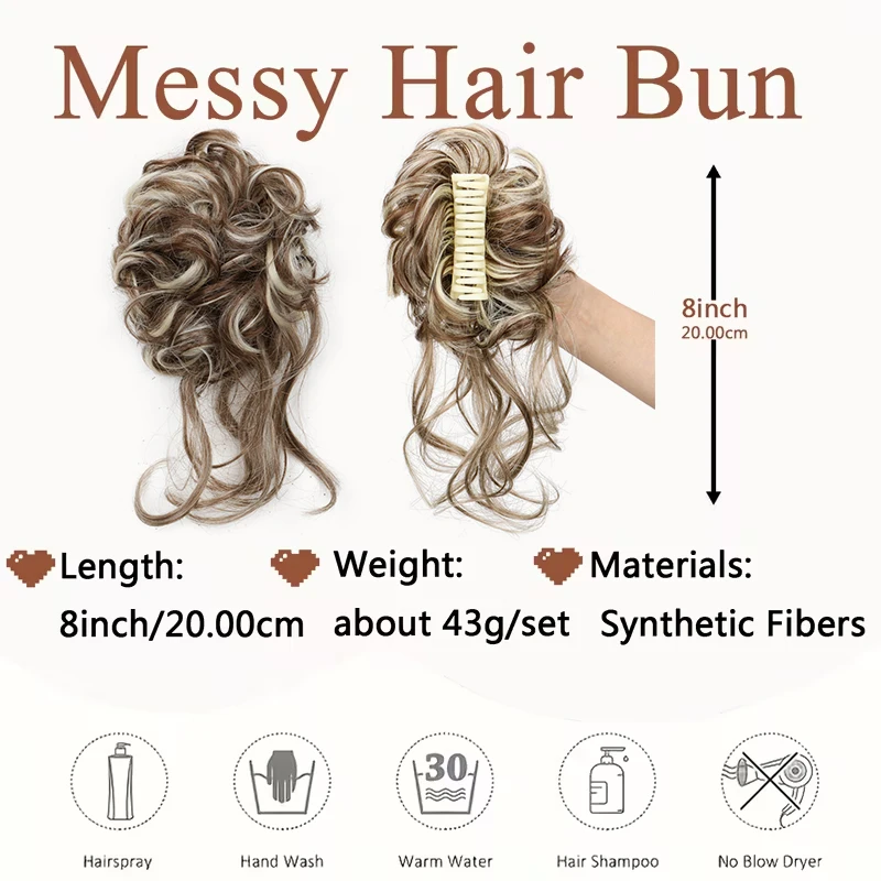 Synthetic Claw Clip Messy Tassel Hair Bun Short Curly Chignon Hairpiece Fluffy Ponytail Bun Extension for Women Daily Party
