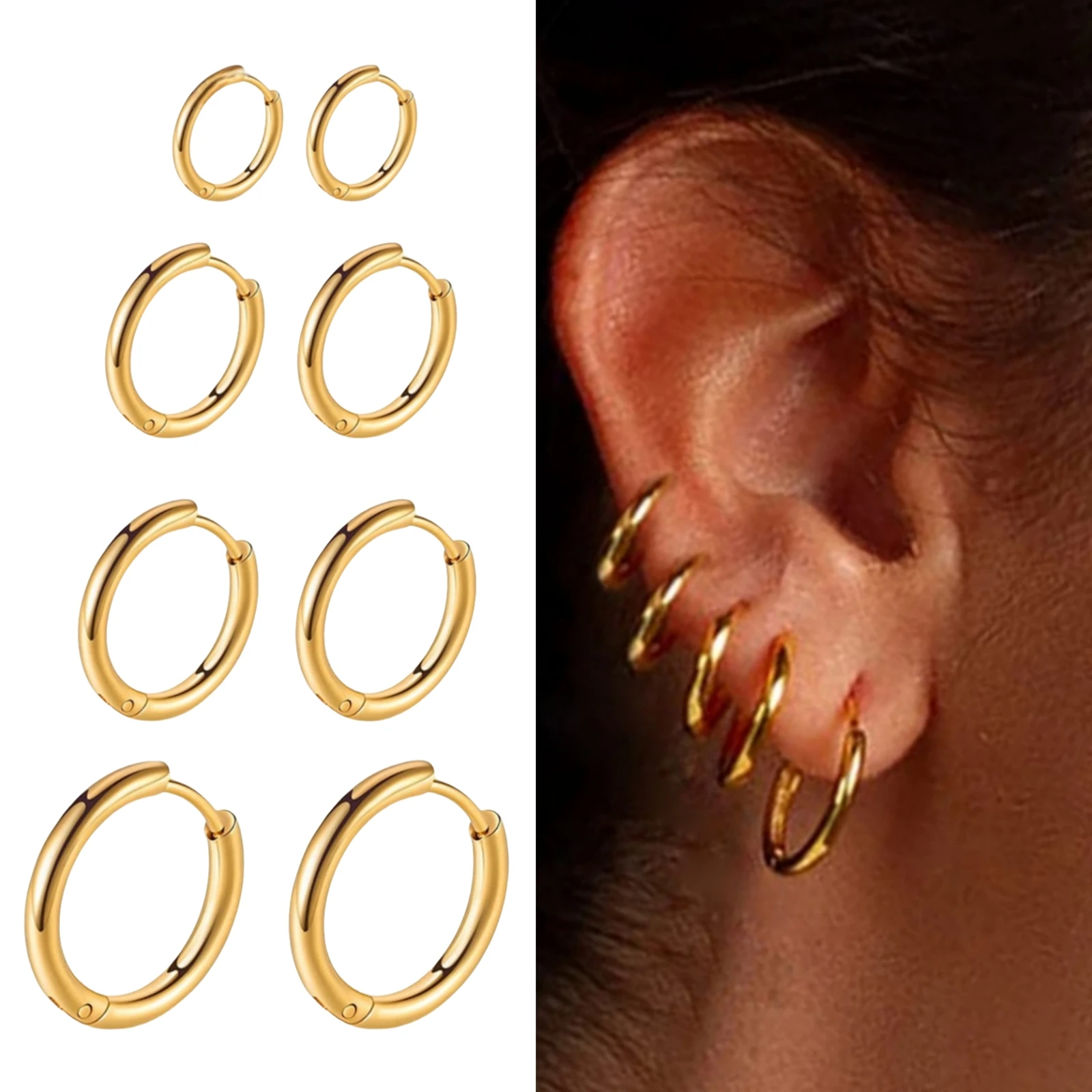 Trend Schwarz/Gold Farbe Klassische Edelstahl Männer Frauen Creolen Minimalistischen Y2k Kleine Runde Kreis Piercing Ohr schmuck