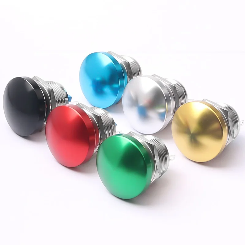 Mushroom Head Metal Push Button Switch 16/19/22MM 1NO Self-Reset Momentary Screw Foot Welding Foot  Red/Yellow/Blue/Green/White