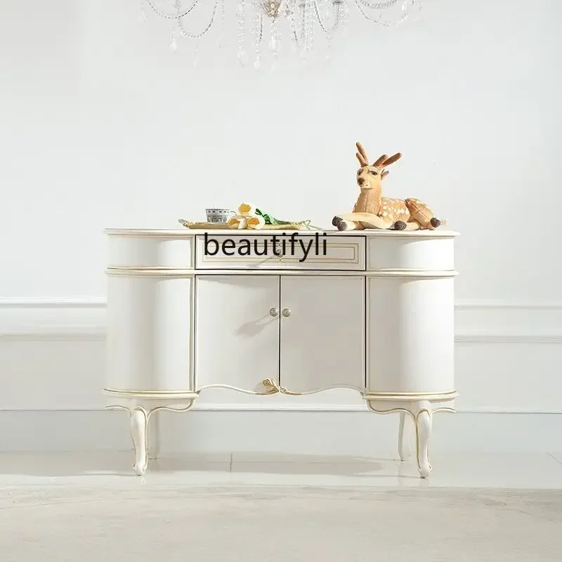 

D80 French light luxury pastoral all solid wood entrance cabinet European entrance table double door storage side cabinet