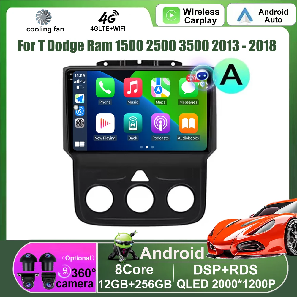 

Wireless Carplay For T Dodge Ram 1500 2500 3500 2013-2018 Android Auto Car Radio Multimedia Player GPS Navigation Stereo 4G WIFI