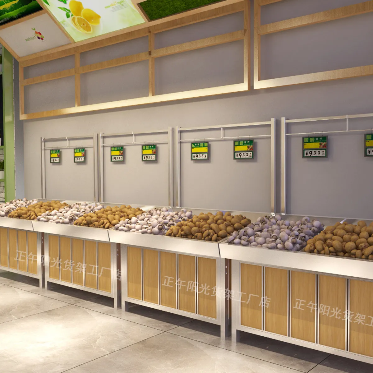 Stainless steel fruit shelf, fruit store shelf, supermarket vegetable display shelf