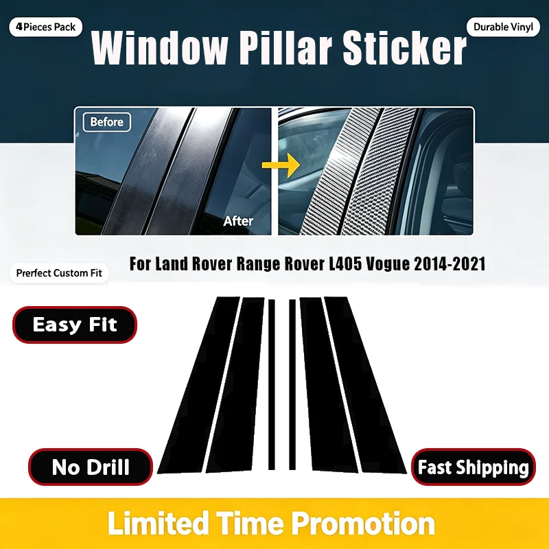 For Land Rover Range Rover L405 Vogue 2014-2021 Car Door Window B C Pillar Molding Cover Trim Kit Decorative Protector Exterior