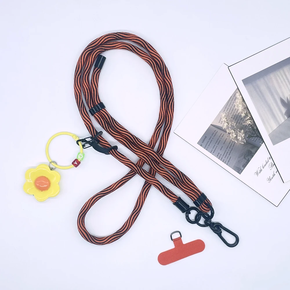 Adjustable Phone Strap Pure Color Nylon Lanyard Two Metal Button Rope For Cards Crossbody Safety Anti-lost Long Neck Lanyard