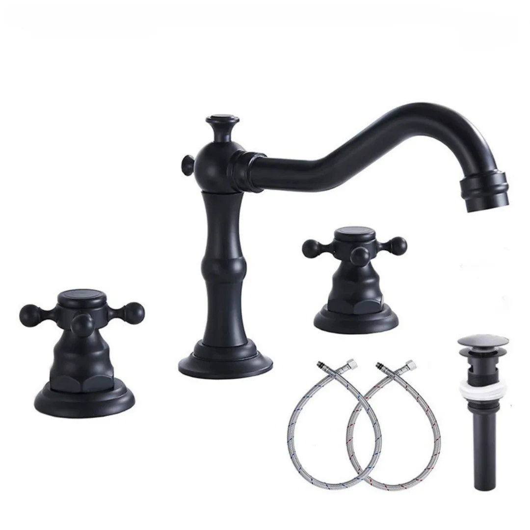 

Nickel Basin Faucet Brass Black Bathroom Faucet Brushed Gold Widespread Sink Faucet Hot & Cold Antique Lavotory Faucet Water Tap