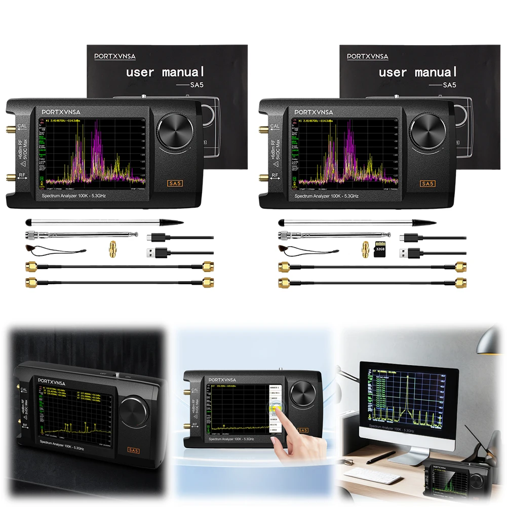 PORTXVNSA Handheld Spectrum Analyzer 2 In 1 Signal Generator 4.0 Inch 100kHz-5.3GHz Intuitive Knob Design Built-in Calibration