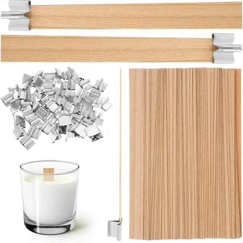 ^ Llegada de 120 Uds. Mechas de madera Natural para hacer velas, para cera de coco, perfectas para hacer velas DIY, llama de larga duración