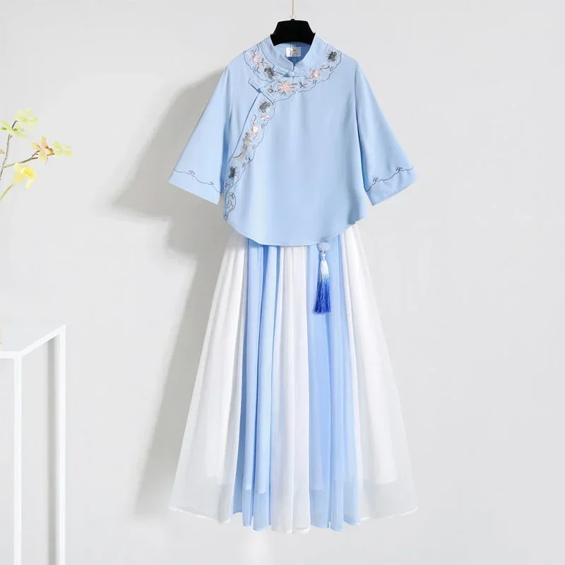 

Chinese Style Improved Hanfu Modern Dress Female Summer 2024 Fashion New Printing Antique Suit Fairy Short Skirt Costume