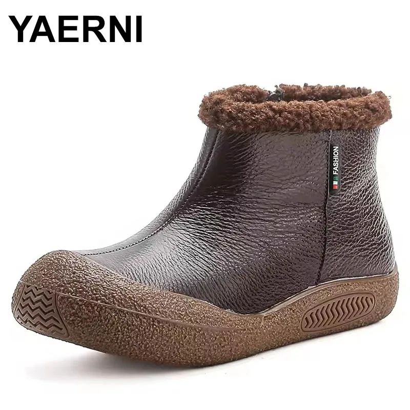 

Genuine Leather Warm Cotton Boots Ankle Boots Cowhide Soft Botton Surface Winter Thick Sole Mother Shoes