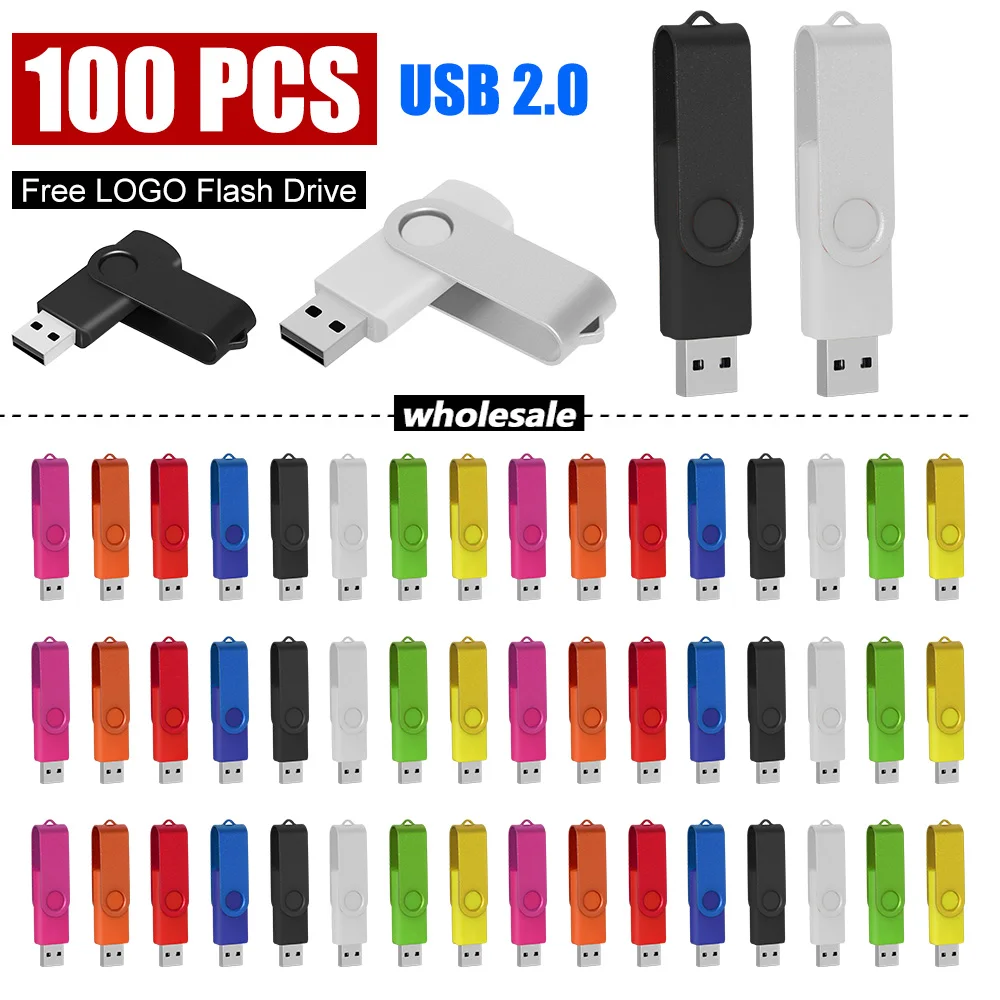 

100PCS USB 2.0 Pendrive 128GB 64GB 32GB 16GB 8GB USB Flash Drive 4GB 2GB Rotatable Pen Drive 2.0 USB Flash Drive Stick Best Gift