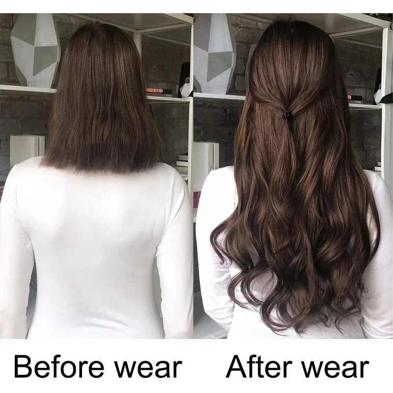 16クリップ合成24インチロングカーリーヘアヘアピース耐熱ヘアエクステンションクリップブラックブラウンブロンド女性用