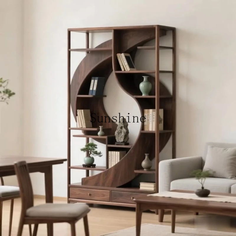 

Simple shelves, curved living room solid wood decorative cabinets