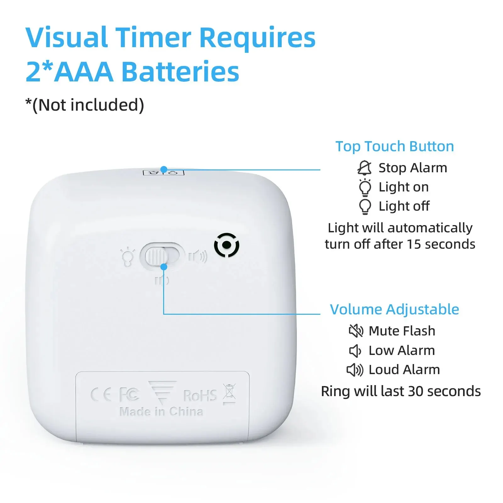 Yunbaoit Visual Timer with Night Light, 60-Minute Countdown Timer for Kids and Adults, Silent Classroom Timer for Home, School