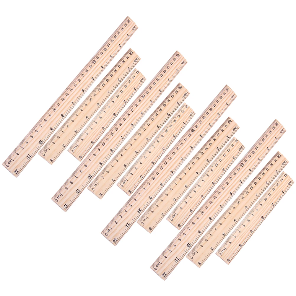 

12Pcs Wood Rulers Measuring Tool for Math Learning Drawing Portable Hardwood Straight Ruler for Artists Architects Engineers