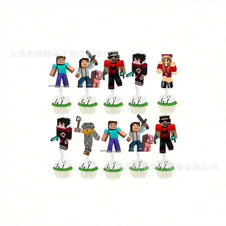 33pcs a set for Minecrafte Happy Birthday Banner Party Decoration Anime Spiral Ornament Cake Topper Supplies Party Supplie Toy view 3
