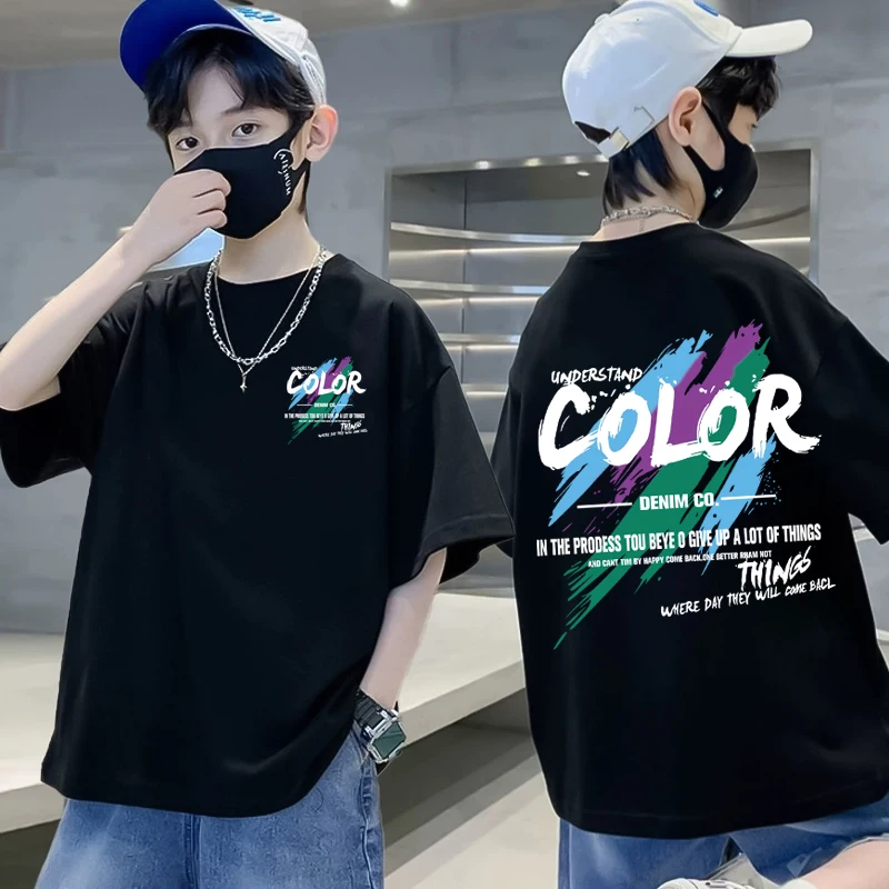 

Korean Children's Clothes 2025 Summer Boys 100% Cotton Short Sleeve T-shirt Graffiti Graphic T-shirt for A Boy Tops Kids Clothe