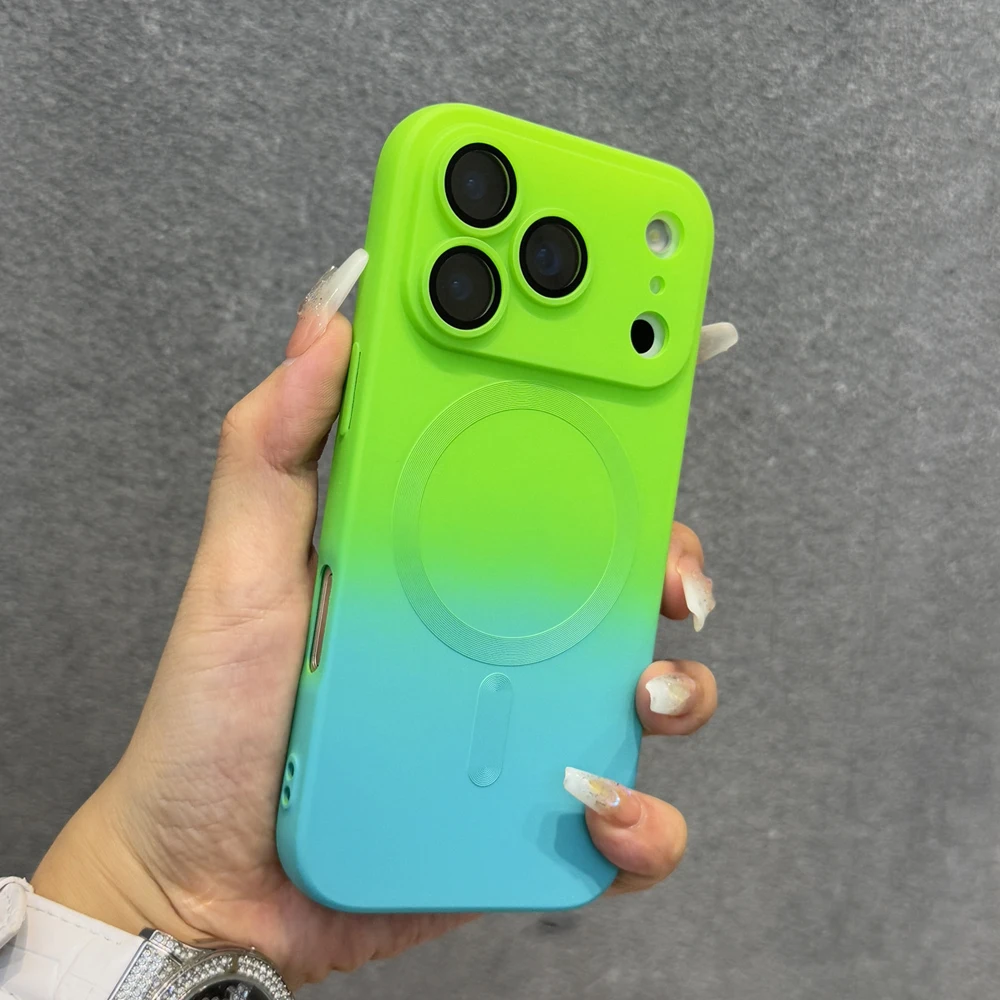 Luxury Gradient Soft TPU Case For iPhone 17 Air 16E 16 15 14 13 12 11 Pro Max 17Pro iPhone17 Magnetic Wireless Charge Full Cover