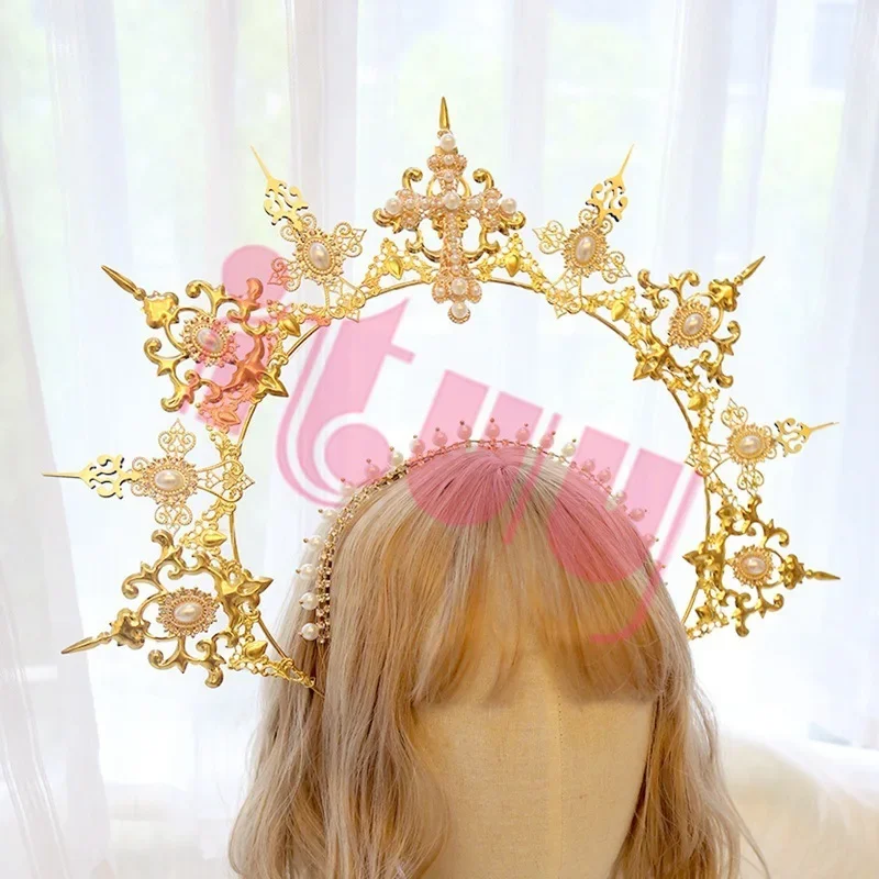 Lolita Gothic KC Halo Crown Headpiece Queen Anna Sun Goddess Halo headband Tiara Baroque Hair Accessories