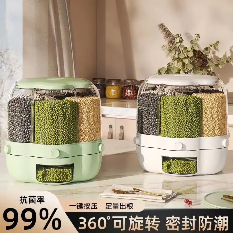 Moisture-proof and Insect-proof Home Rotatable Rice Bucket Large-capacity Thickened Sealed Grain Storage Kitchen Rice Box