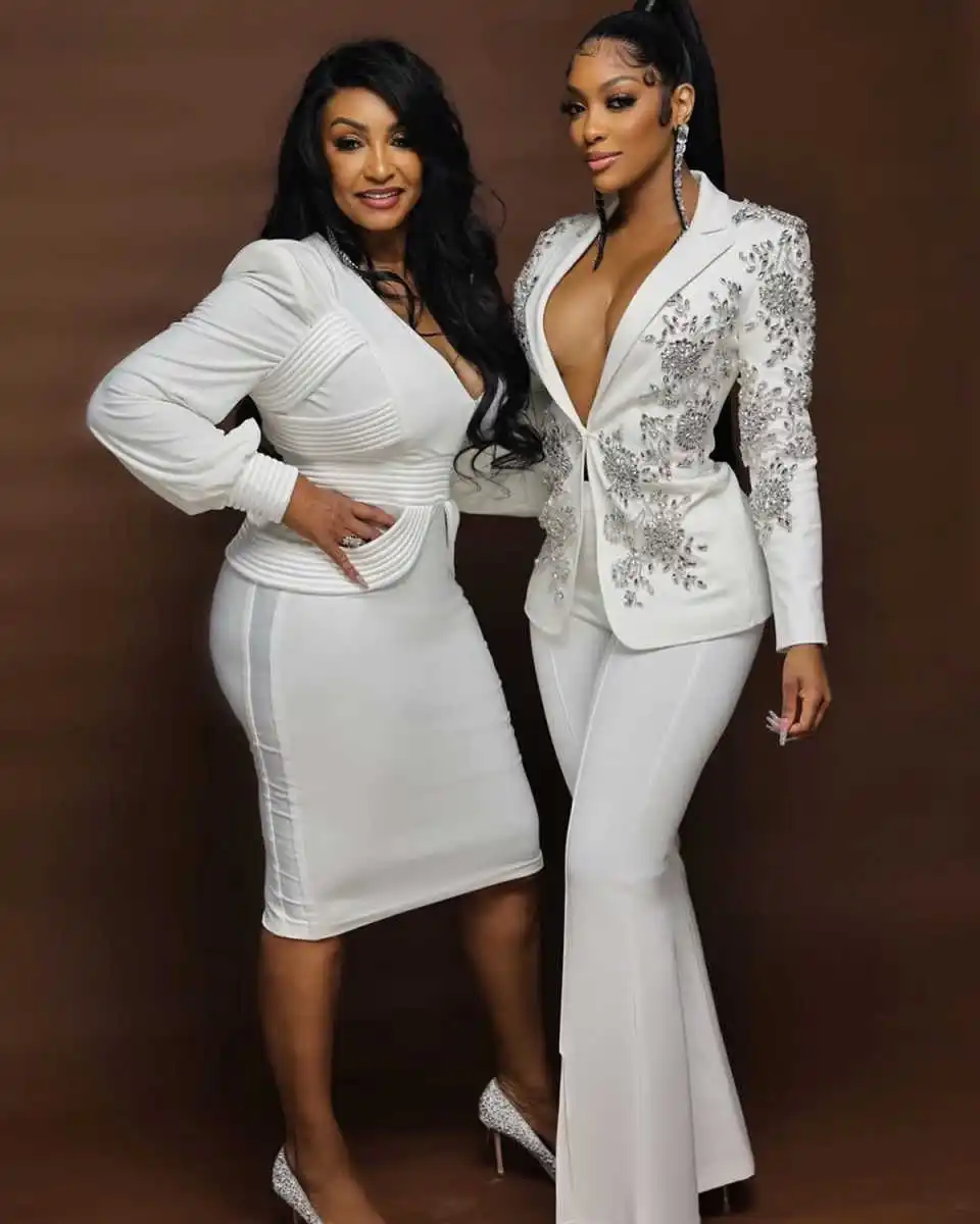 Designed One Button Women Blazer Party Dresses Celebrity Beaded Crystal Jacket Casual Flare Pants Prom Dress Customized