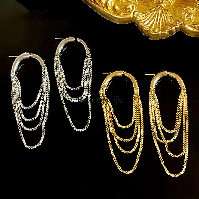 Metal chain multi-layer hanging earrings light luxury high-end earrings