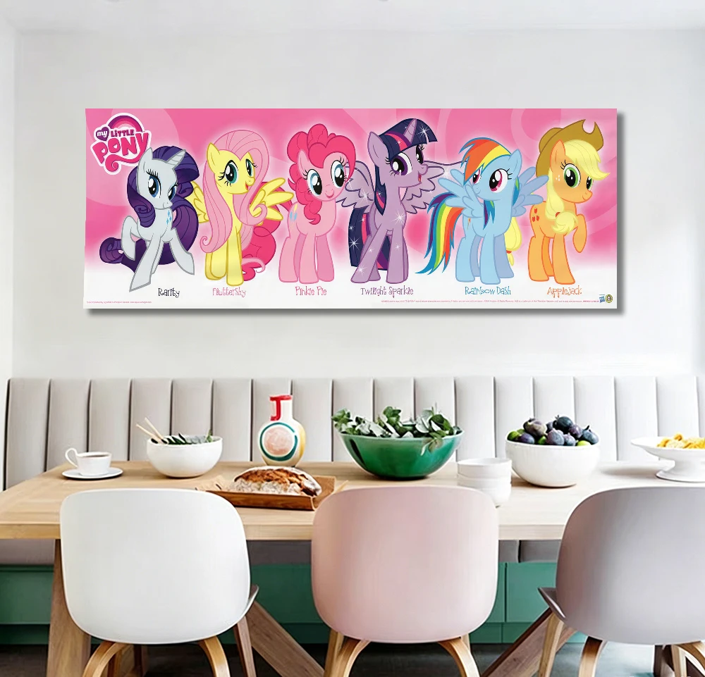 My Little Pony Alle Hauptfiguren Rosa Vertikaler Langer Wandteppich Kinder Cartoon Wandbehang – Detail 4