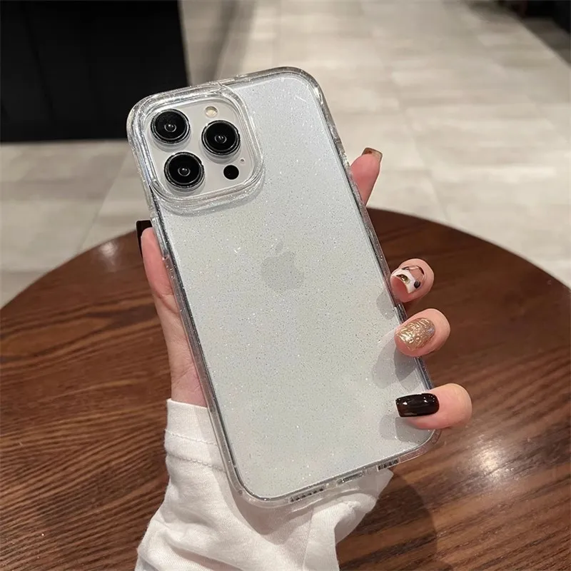 حافظة هاتف شفافة لامعة فاخرة مقاومة للصدمات لهاتف آيفون 16 15 برو ماكس، غطاء ناعم من مادة TPU، شفاف