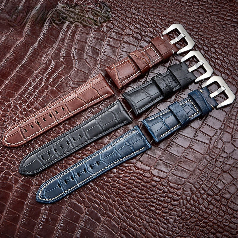 New 20 22 24 26mm Genuine Leather Watch Band Strap Blue watchband Watch Accessories Bracelet with Solid metal Buckle